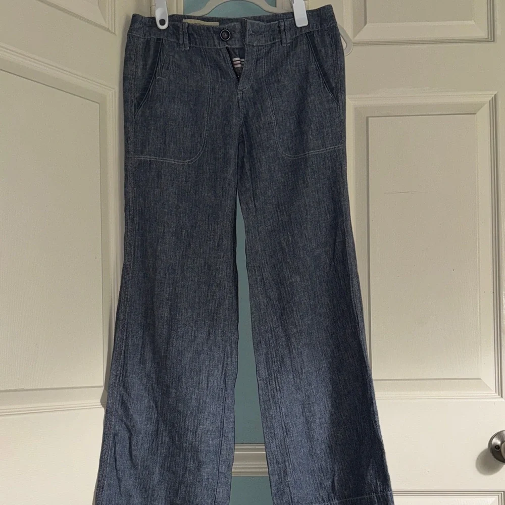 Pilcro-anthropology Stylish Denim linen Wide-Leg Pants - Picture 1 of 10